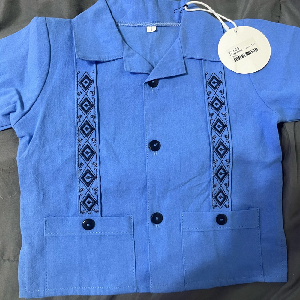Blue Embroidered Button-Up Shirt